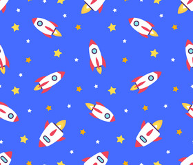 Fototapeta na wymiar Seamless pattern with Rockets. isolated on blue background