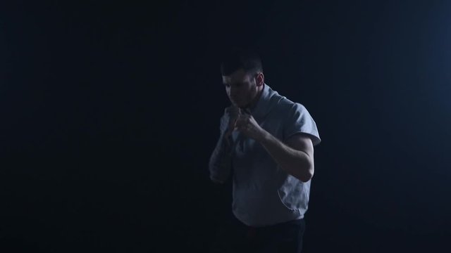 shadow fight training of boxer