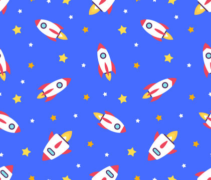 Seamless pattern with Rockets. isolated on blue background
