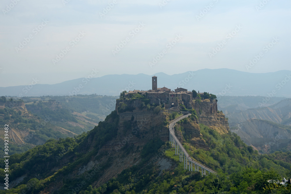 Sticker a picturesque view of the village of civita bagnoregio the dying village