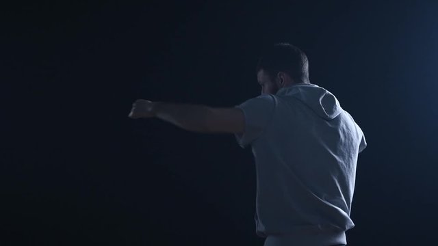 shadow fight training of boxer