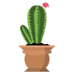 Vector potted cool bright scarlet flowering cactus in cute brown flower pot isolated on white