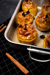 Homemade roasted apples on white background