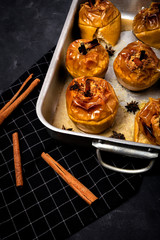 Homemade roasted apples on white background