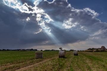 balle di fieno sulla riva del mare