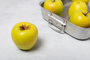 Fresh green apples on white background