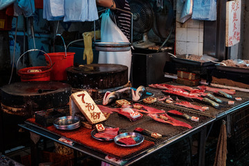 Sliced fish pieces on food market in HongKong, China