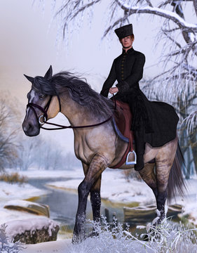 Russian Boyar aristocrat on horse in winter