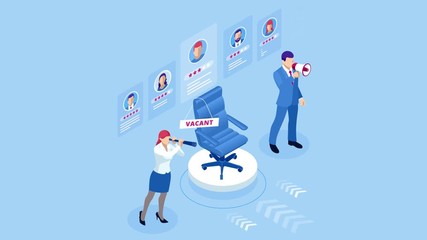 Isometric hiring and recruitment concept for web page, banner, presentation. Job interview, recruitment agency HD Video.