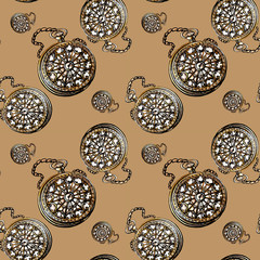 steampunk seamless pattern clock brown golden