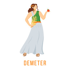 Demeter flat vector illustration. Ancient Greek deity. Goddess of agriculture, harvest and fertility. Mythology. Divine mythological figure. Isolated cartoon character on white background