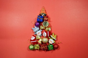 Christmas red background with herringbone and decor.
