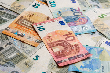 Fototapeta na wymiar Different euro banknotes, nice texture of paper money. 2019