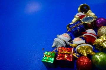 Christmas composition. on blue background,top view.