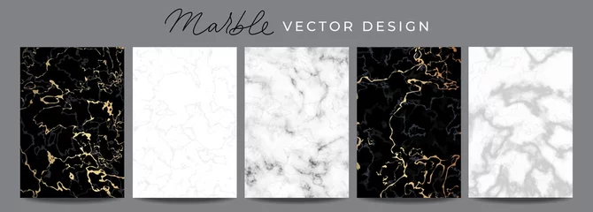 Wall murals Marble Set of marble vector design luxury backgrounds. Collection consists of black, white, gray marmoreal stone texture templates with golden lines for wedding invite, greeting, birthday card and covers