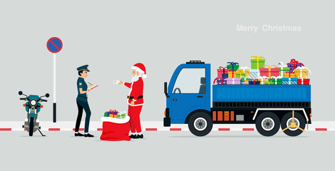 Santa gives police a driving license due to traffic violations.