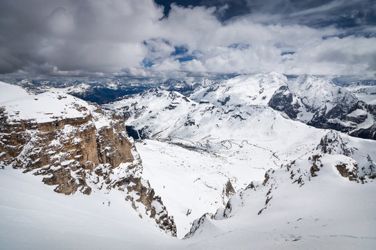 View from Sass Pordoi in winter