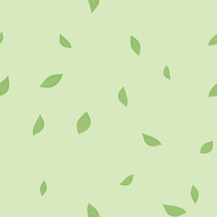 Green vector leafs with veins on a light green background seamless floral pattern.