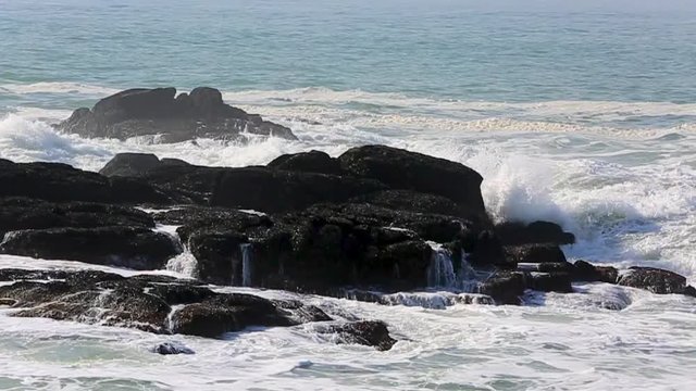 Footage Of Powerful Waves In North Of France In Brittany Close To Point Du Talud. The Environmental Sound Is Present.