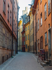 Street historic center of Stockholm in Gamla Stan, Sweden
