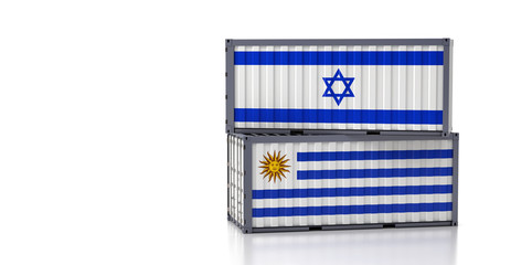 Freight container with Israel and Uruguay national flag