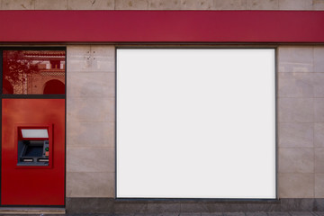 Blank billboard mock up in a bank office