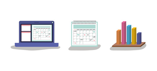 Isolated workflow laptop and calendar vector design