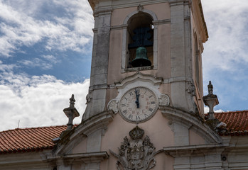 Detail of the clock and bell tower on the city or town hall in Aveiro