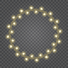 Shiny hearts light bulbs isolated on transparency background. Easy replace backdrop design element