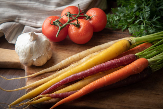 rustic colorful vegetable image with carrot and tomato
