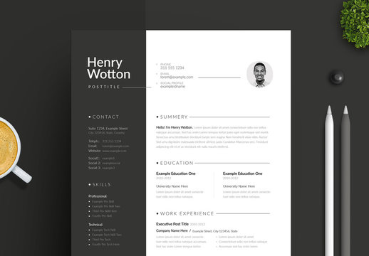 Creative Resume and Cover Letter Layout with Dark Sidebar Design