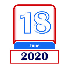 18 June 2020. Vector flat daily calendar. Date, month.