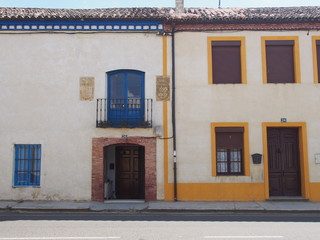 Fototapeta na wymiar Colorful rural house in north of Spain, Camino de Santiago, Way of St. James, Journey from Castrojeriz to Poblacion de Campos, French way, Spain
