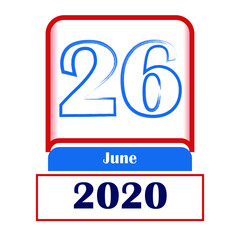 26 June 2020. Vector flat daily calendar. Date, month.