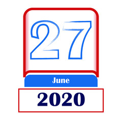 27 June 2020. Vector flat daily calendar. Date, month.