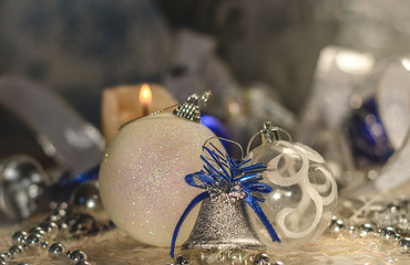 Christmas toys in white and blue tones