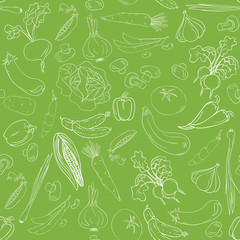 vegetable, summer seamless pattern. Hand drawing. fresh vegetables sketch background. Vintage food illustration for shop, bread house label, menu or packaging design 