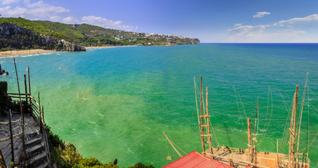 Apulia sea: the trebuchet. The large bay of San Nicola near Peschici with its characteristic...
