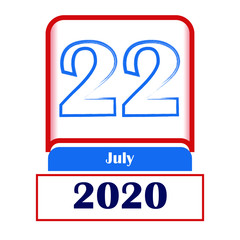 22 July 2020. Vector flat daily calendar. Date, month.