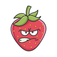 Angry strawberry fruit icon cartoon isolated on white