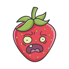 Scared strawberry fruit icon cartoon isolated on white