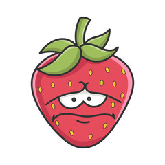 Sad strawberry fruit icon cartoon isolated on white
