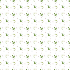 Seamless pattern of watercolor letters and leaves on a white background. Use for invitations, birthdays, menus.