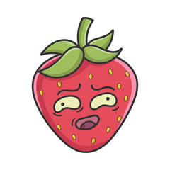 Awkward strawberry fruit icon cartoon isolated on white