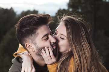 Young couple in love in the countryside