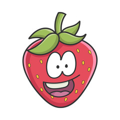 Happy smiling strawberry fruit icon cartoon isolated on white