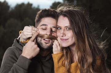 Young couple in love in the countryside