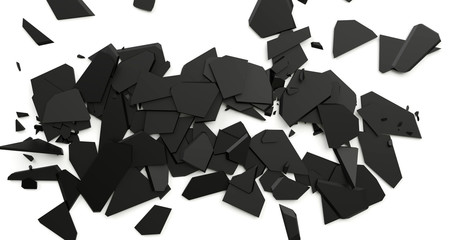 Broken black pieces on white background 3d illustration