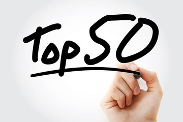 Top 50 text with marker, business concept background