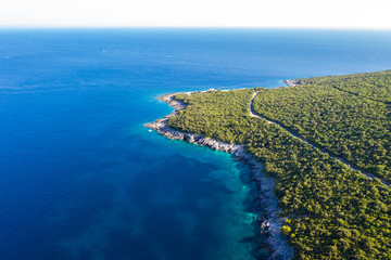 Aerial view of sea and fantastic Rocky coast, Montenegro. Shot from air.